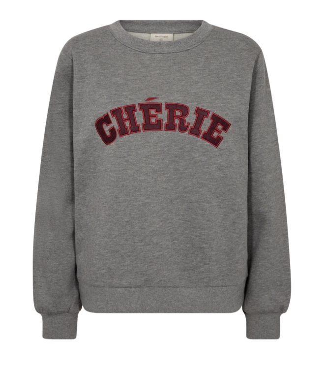 Freequent Embroidery pullover Med.grey mel w. port royale