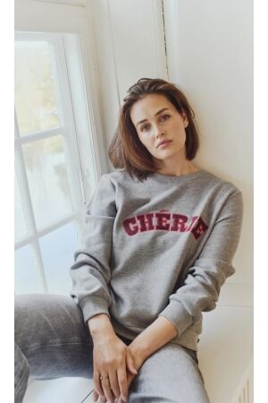 Freequent Embroidery pullover Med.grey mel w. port royale