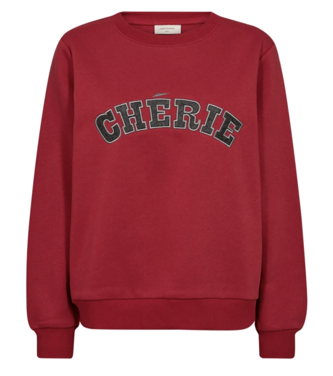Freequent Embroidery pullover Chili pepper w. dark grey