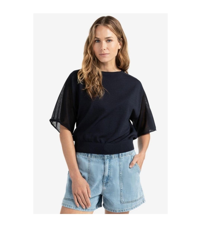 Yaya Boatneck sweater with transpar 94010 Total eclipse blue