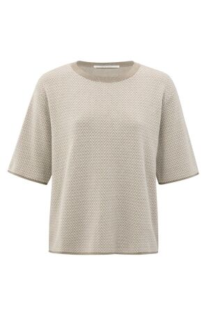Yaya Jacquard knitted t-shirt 990061 Sand beige dessin