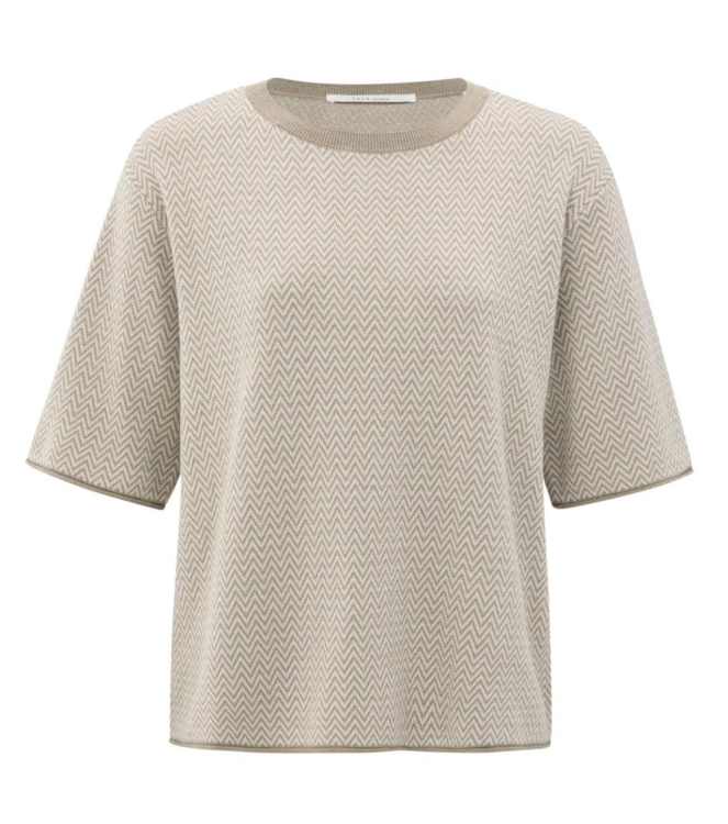 Yaya Jacquard knitted t-shirt 990061 Sand beige dessin