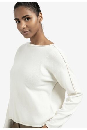 Yaya Boatneck sweater with fringes 99015 Off white