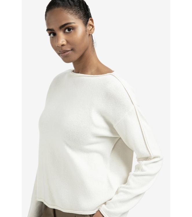 Yaya Boatneck sweater with fringes 99015 Off white