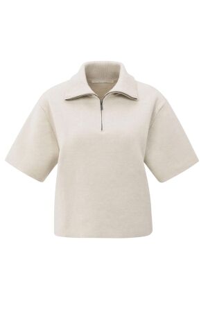 Yaya Short sleeve sweater with coll 99005 Chalk white