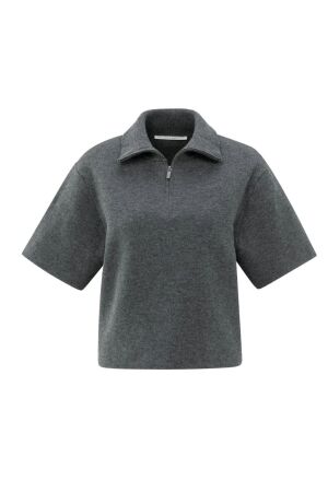 Yaya Short sleeve sweater with coll 99020 Anthracite mel