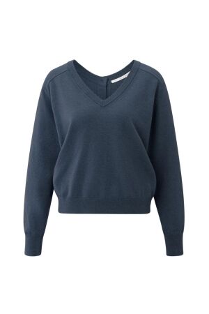 Yaya Double v-neck sweater with but 839182 China blue melange