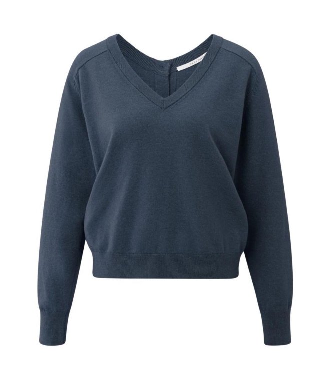 Yaya Double v-neck sweater with but 839182 China blue melange