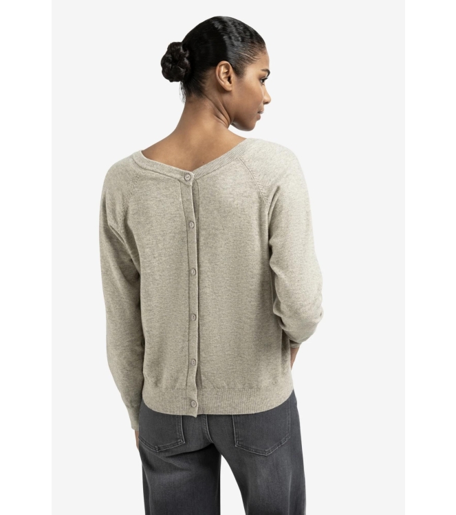 Yaya Double v-neck sweater with but 990182 Brownish grey melange
