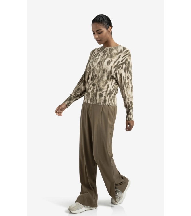 Yaya Sweater with allover print 512161 Khaki beige dessin