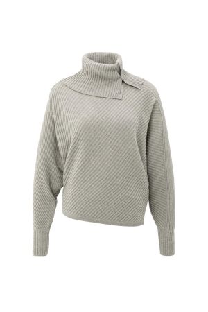 Yaya Batwing sweater with collar ls 990182 Brownish grey melange