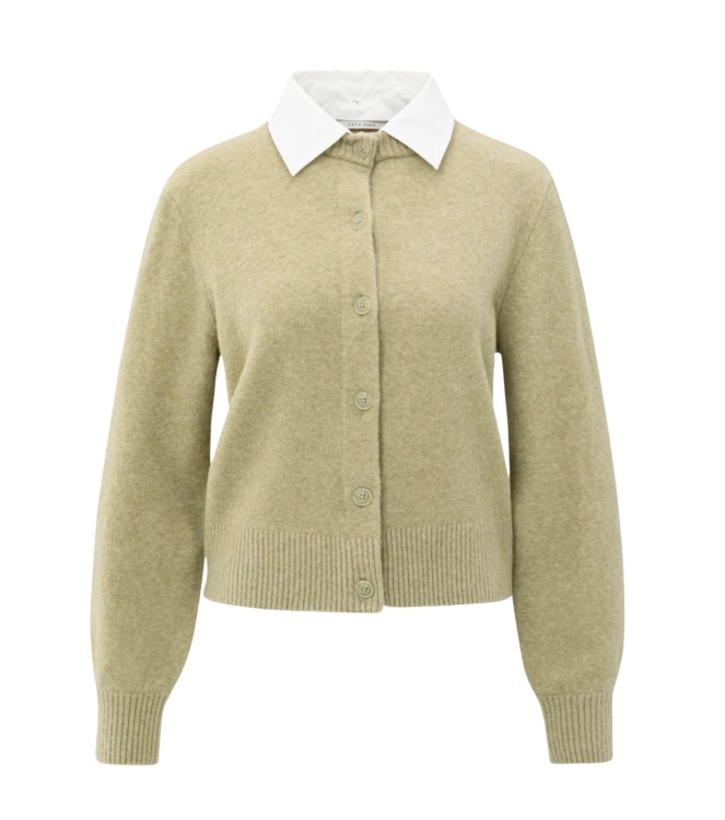 Yaya Cardigan with detachable woven 505222 Pale olive green mel