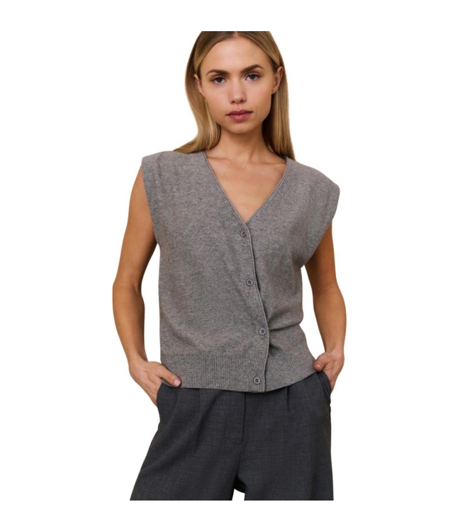 Yaya Knitted gilet a-symmetric butt 99022 Medium grey melange