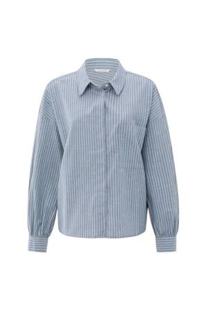 Yaya Striped blouse with pocket 990001 Vintage blue dessin