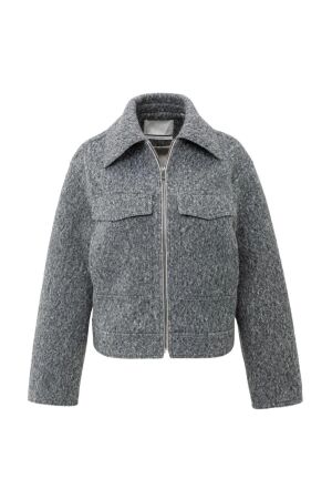 Yaya Short oversized boucle jacket 99004 Black oyster melange