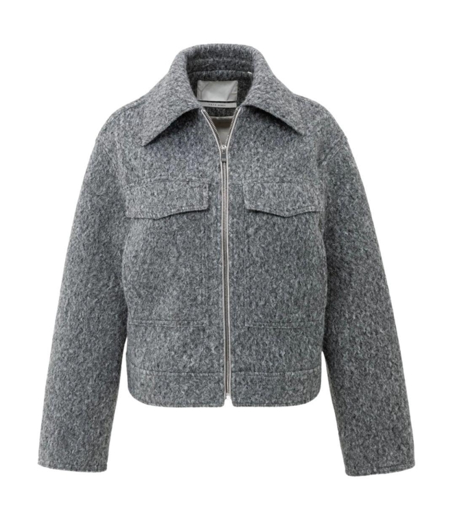 Yaya Short oversized boucle jacket 99004 Black oyster melange