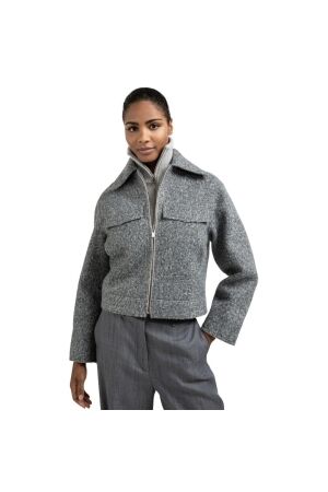 Yaya Short oversized boucle jacket 99004 Black oyster melange