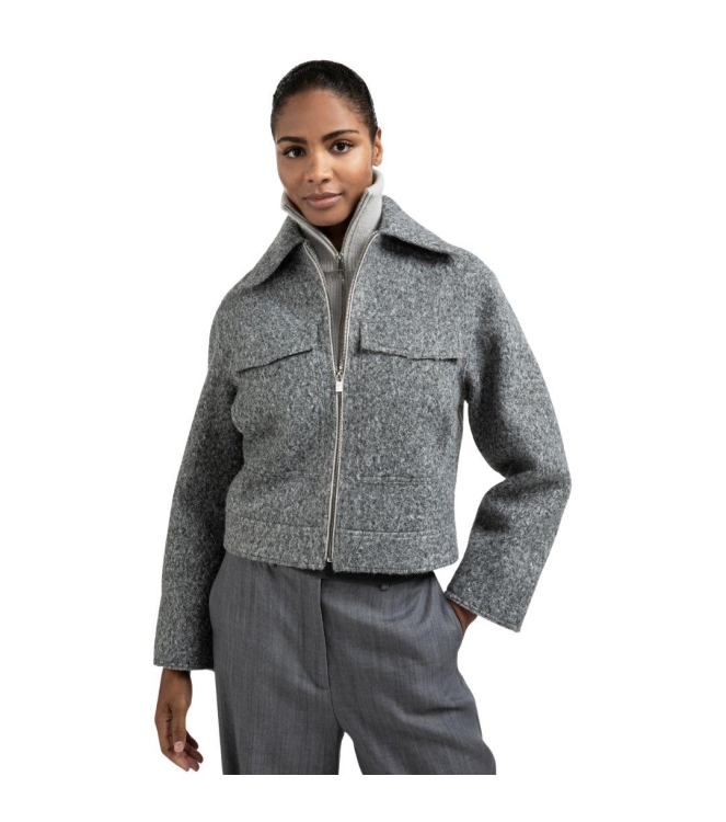 Yaya Short oversized boucle jacket 99004 Black oyster melange