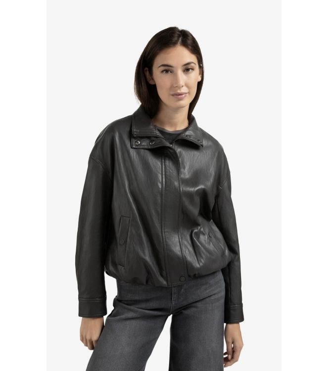 Yaya Faux leather jacket with baloo 99029 Anthracite brown