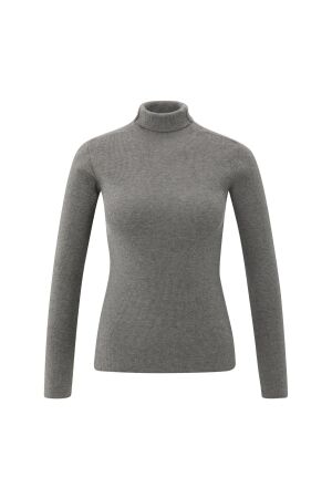 Yaya Ribbed top with turtleneck 99032 Taupe grey