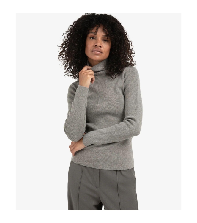 Yaya Ribbed top with turtleneck 99032 Taupe grey