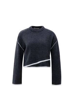 Yaya Sweater with contrast lines 940512 Collegiate blue mel