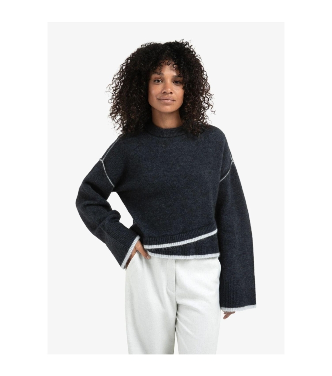 Yaya Sweater with contrast lines 940512 Collegiate blue mel