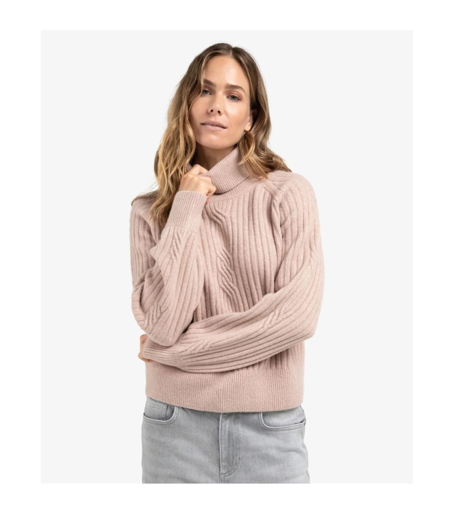 Yaya Sweater with cable detail 615092 Shadow gray pink mel
