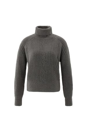 Yaya Sweater with cable detail 990332 dark taupe mel