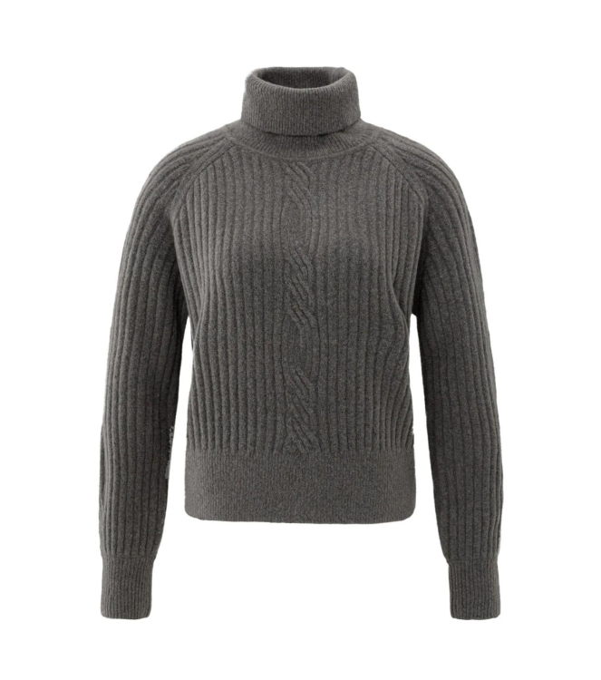 Yaya Sweater with cable detail 990332 dark taupe mel