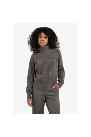 Yaya Sweater with cable detail 990332 dark taupe mel