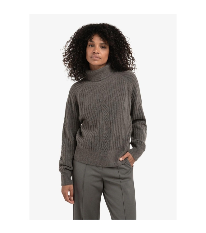 Yaya Sweater with cable detail 990332 dark taupe mel