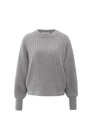 Yaya Ribbed sweater with round neck 99032 Taupe grey