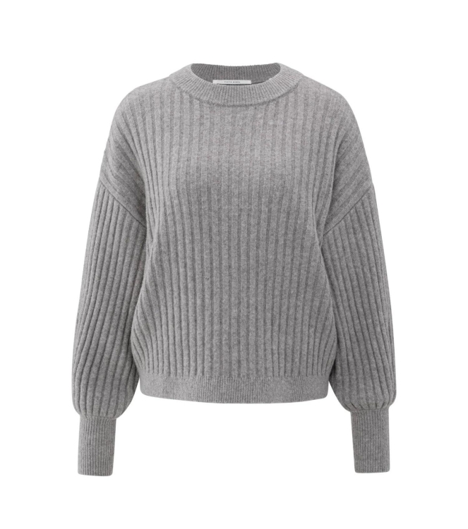 Yaya Ribbed sweater with round neck 99032 Taupe grey