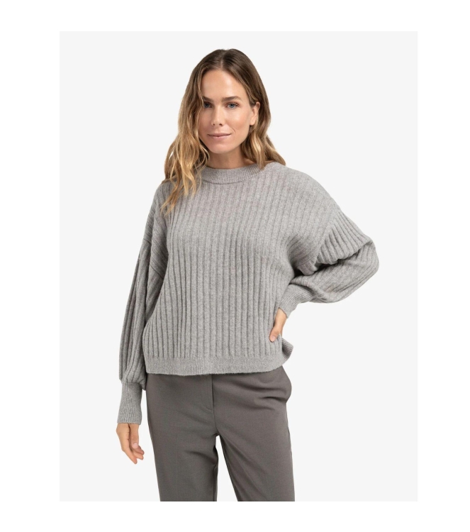 Yaya Ribbed sweater with round neck 99032 Taupe grey