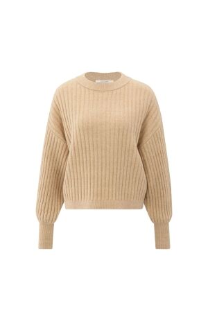 Yaya Ribbed sweater with round neck 99030 Light camel