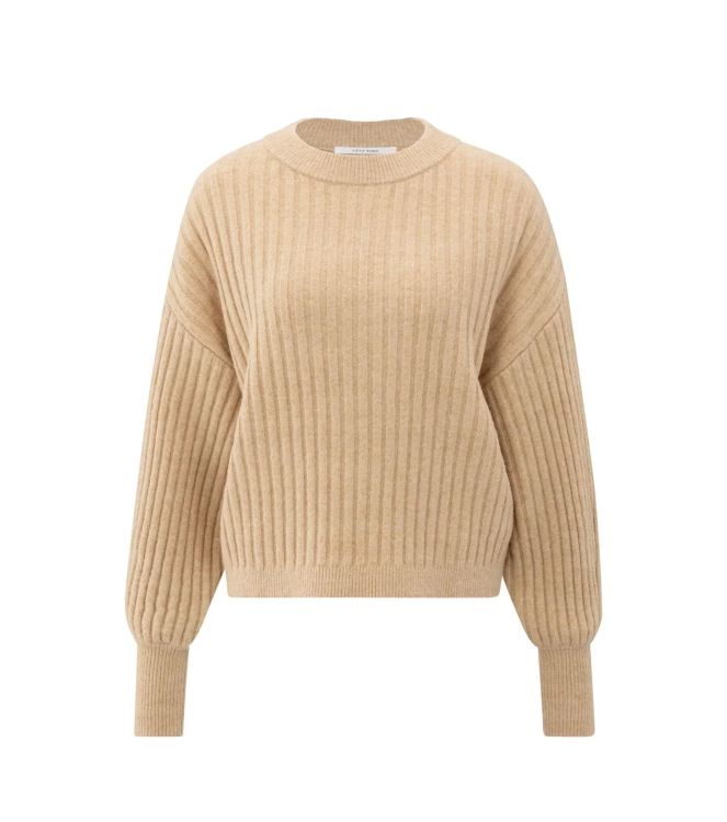 Yaya Ribbed sweater with round neck 99030 Light camel
