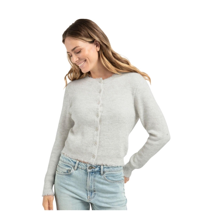 Yaya Cardigan with trim details 990312 Cloud grey melange