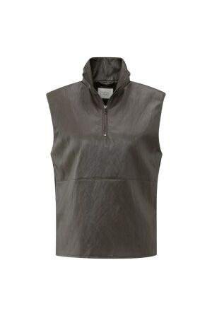 Yaya Sleeveless faux leather top 99033 Dark taupe grey