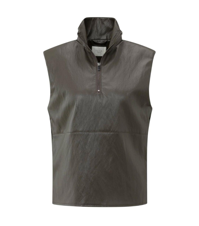 Yaya Sleeveless faux leather top 99033 Dark taupe grey