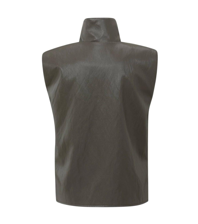 Yaya Sleeveless faux leather top 99033 Dark taupe grey
