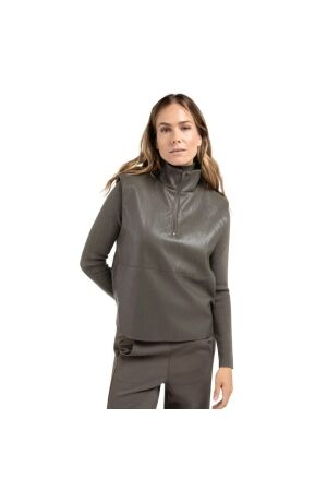 Yaya Sleeveless faux leather top 99033 Dark taupe grey