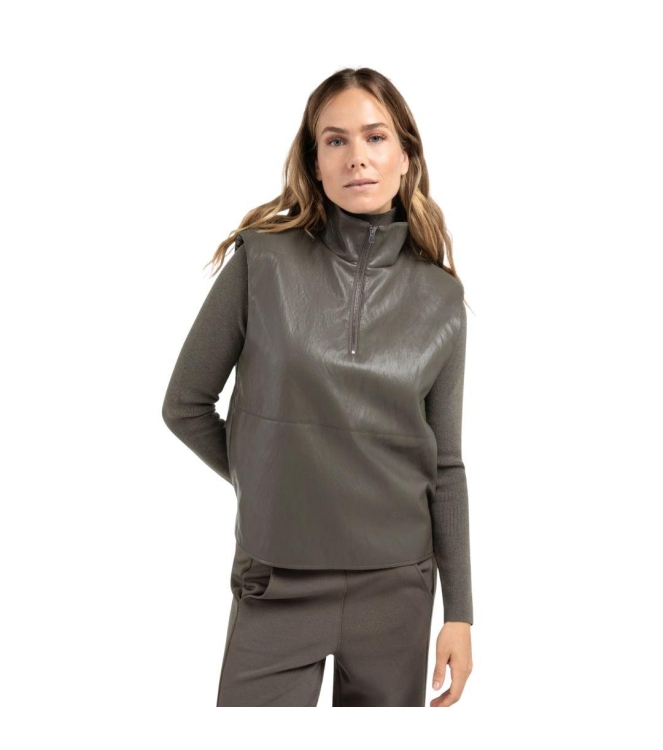 Yaya Sleeveless faux leather top 99033 Dark taupe grey