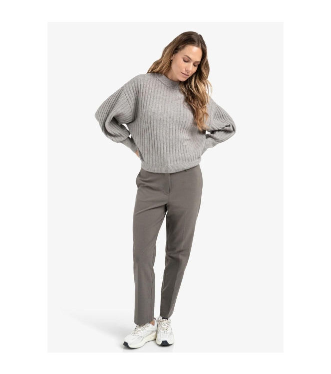 Yaya Trousers with double waistband 990332 Dark taupe grey mel