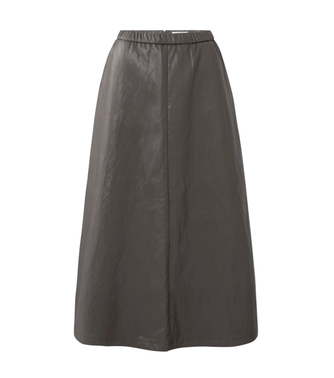 Yaya Faux leather A-line midi skirt 99033 Dark taupe grey