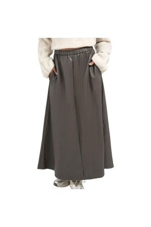 Yaya Faux leather A-line midi skirt 99033 Dark taupe grey