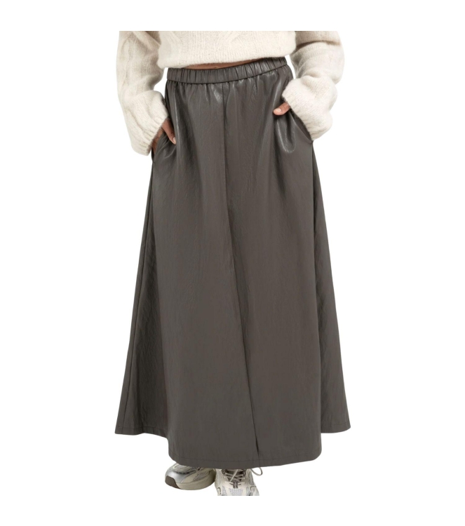 Yaya Faux leather A-line midi skirt 99033 Dark taupe grey