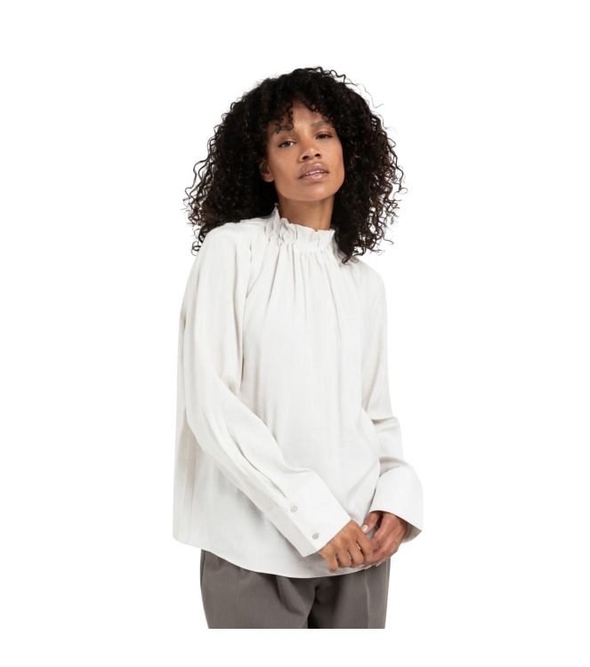Yaya High neck top with drawstring 24001 Early frost white