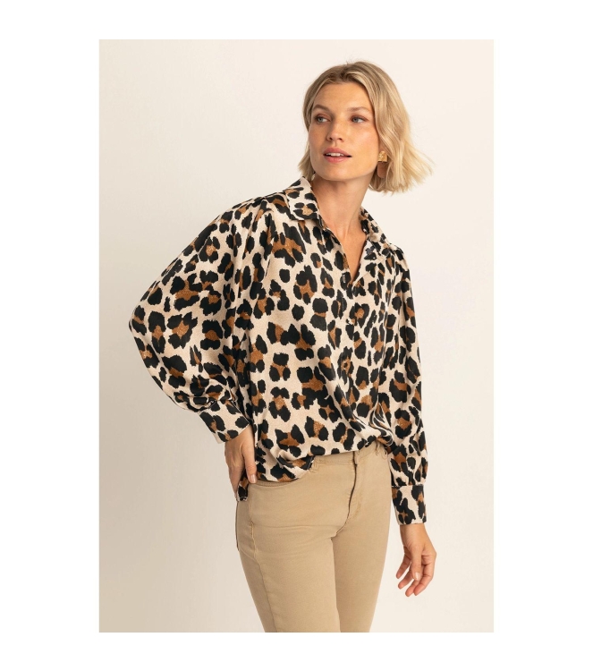 Expresso Blouse woven satin print EX122 Coconut