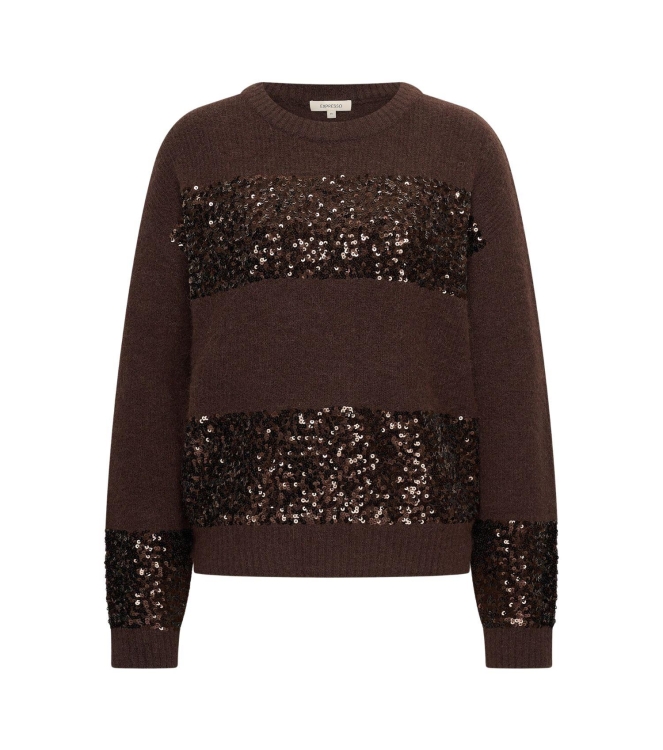 Expresso Pullover sequins stripe EX101 Dark coffee